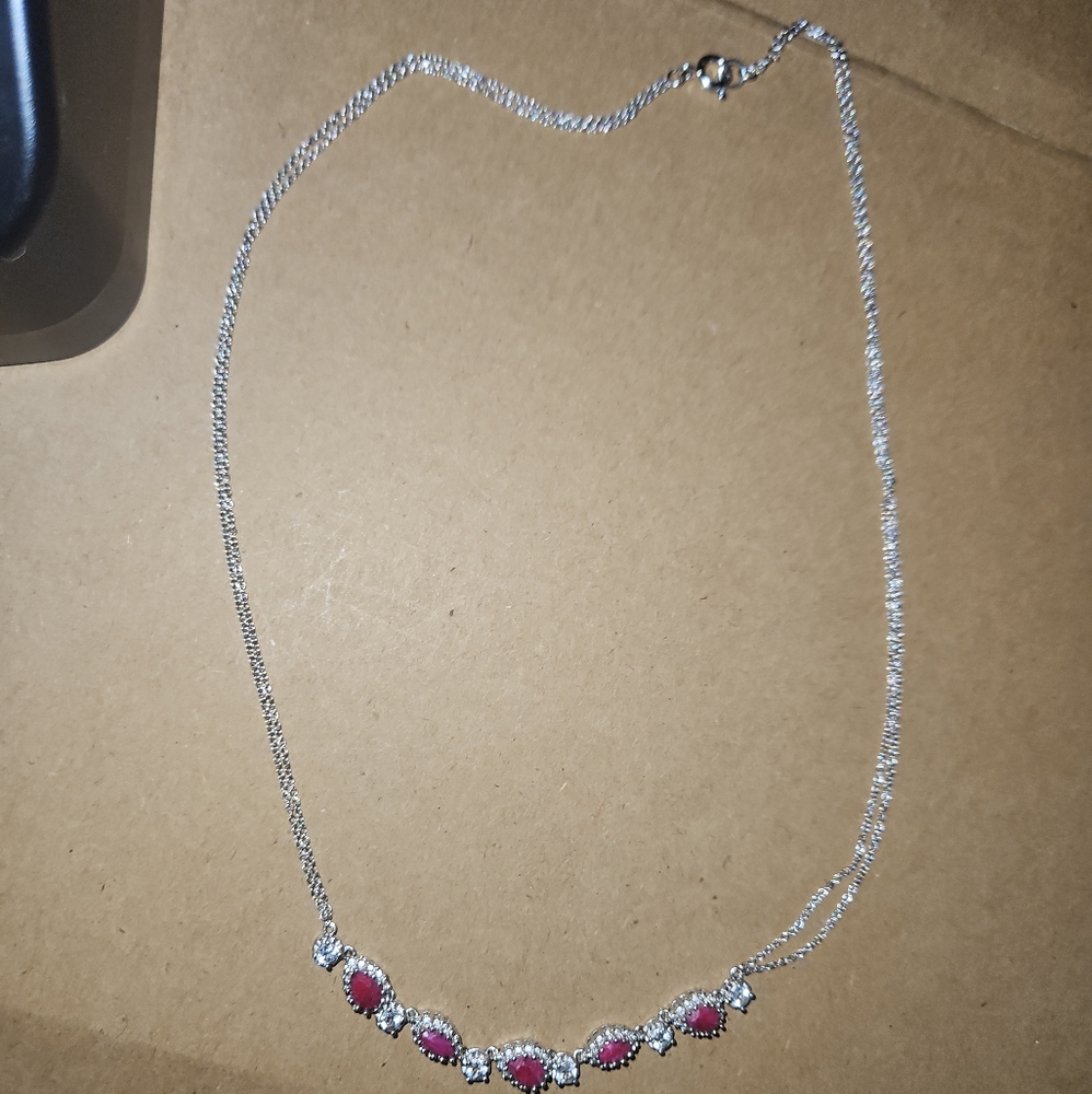 Vintage Ruby, Topaz & Sterling Silver Necklace